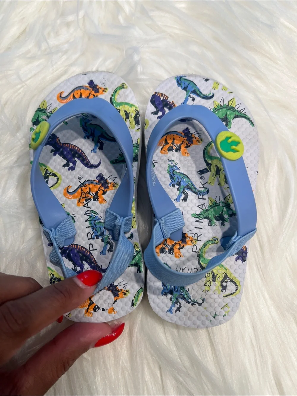 5/$35 2 used pair of Blue Dino Kids Slide Sandals - one is a size 7 & other 5/6